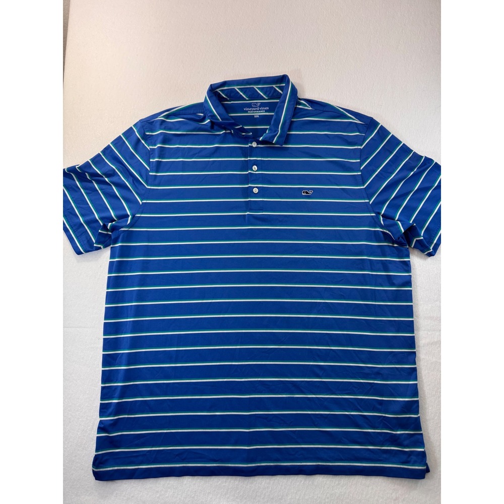 Vineyard Vines Performance Polo Shirt Mens XXL Blue Striped Short Sleeve Golf